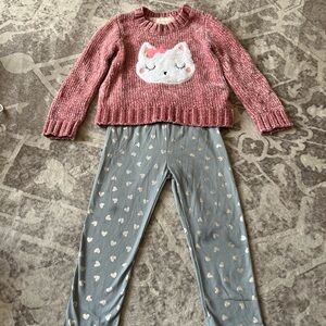 Pink Cat Sweater and Heart Leggings Set